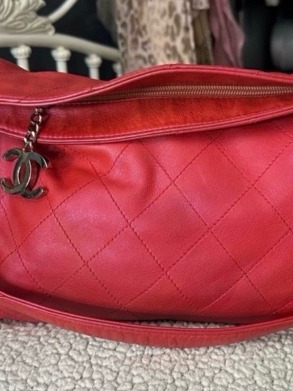 CHANEL Hot Pink Quilted Leather Shoulder Bag with CC Charm